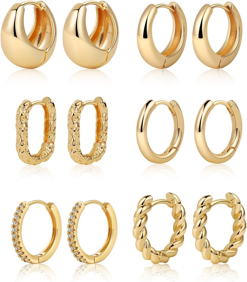 MIDEEO Gold/Sliver Chunky Hoop Earrings Set for Women, 14K Gold Plated Twisted Huggie Hoop Earring Hypoallergenic Thick Open Lightweight Chunky Hoop Earrings Jewelry for Gifts - Image 1